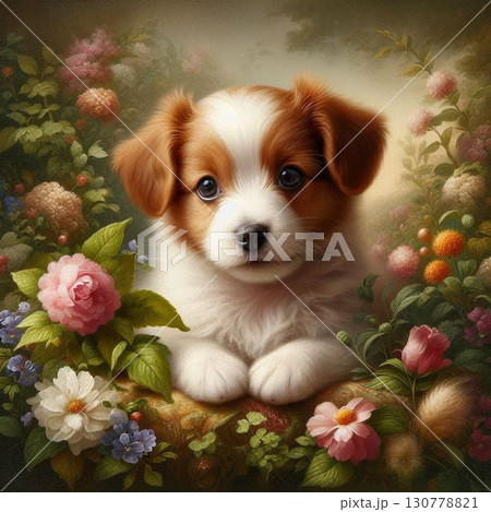 子犬、名画風 130778821