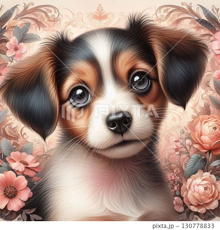 子犬、名画風 130778833