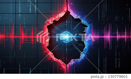 High Tech Digital Sound Wave Data Visualizer with Bright Electric Colors and Abstract Background for Science and Technology Concepts 130779601