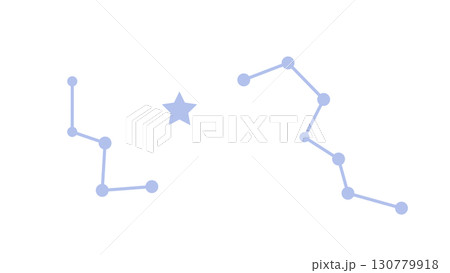 北極星と北斗七星とカシオペヤ座の位置をデフォルメしたイラスト 130779918