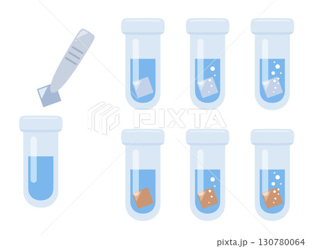 試験管に金属片を入れたイラスト素材セット 130780064