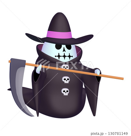 ハロウィンのイラスト素材　大鎌を持った死神（1_1） 130781149