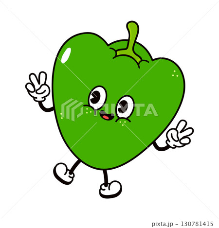 Cute green pepper character giving peace sign. Cute green pepper character giving peace sign. 130781415