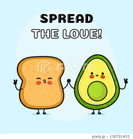 Cute avocado and toast characters spreading love 130781455