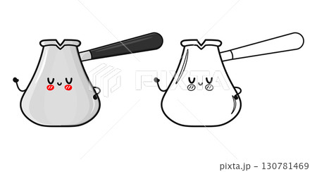 A charming cartoon coffee pot with a smiling face and cute expression A charming cartoon coffee pot with a smiling face and cute expression 130781469