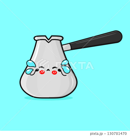 Cute cartoon coffee pot with kawaii face Cute cartoon coffee pot with kawaii face 130781470