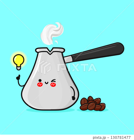 Cute coffee pot with a bright idea. Cute coffee pot with a bright idea. 130781477