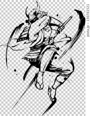武士進攻的墨畫插圖 武士進攻的墨畫插圖 130781521