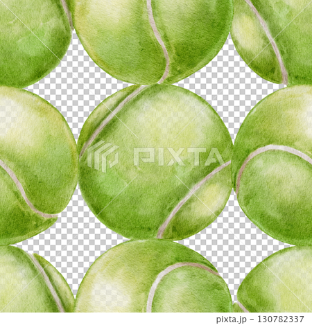 Seamless watercolor pattern of green tennis balls on a white background, hand-painted in realistic style. Ideal for textiles, wallpaper packaging sportswear accessories and wellness-related designs. Seamless watercolor pattern of green tennis balls on a white background, hand-painted in realistic style. Ideal for textiles, wallpaper packaging sportswear accessories and wellness-related designs. 130782337