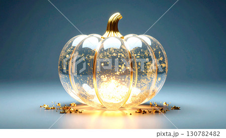 Floating Crystal Pumpkin with Internal Gold Light. Hallowen Concept. Generated Image 130782482
