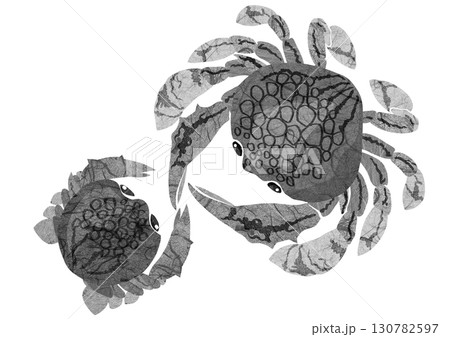 浜辺の可愛い生物キンセンガニの白黒切り絵貼り絵イラスト 130782597