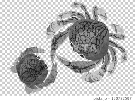 黑白剪貼拼貼畫，描繪了一種可愛的海灘生物—金蟹 130782597
