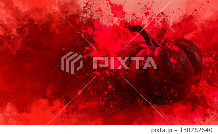 Matte Black Pumpkin with Neon Pink Splatter Paint. Hallowen Concept. Generated Image Matte Black Pumpkin with Neon Pink Splatter Paint. Hallowen Concept. Generated Image 130782640