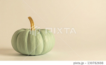 Pastel Mint Green Pumpkin with Gold Leaf Stem. Hallowen Concept. Generated Image Pastel Mint Green Pumpkin with Gold Leaf Stem. Hallowen Concept. Generated Image 130782698