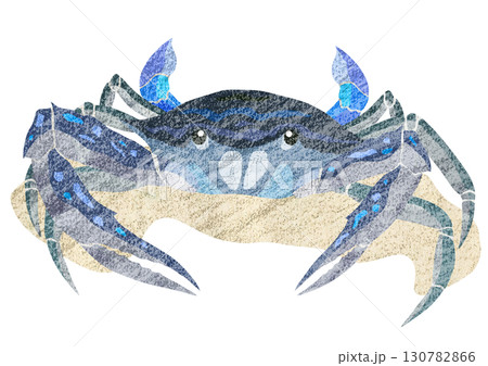 美味しいワタリガニの切り絵貼り絵イラスト背景有り 130782866