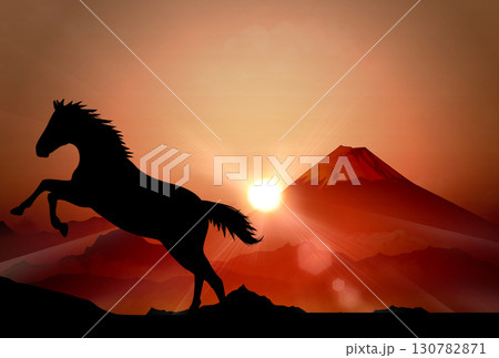馬と赤富士 130782871