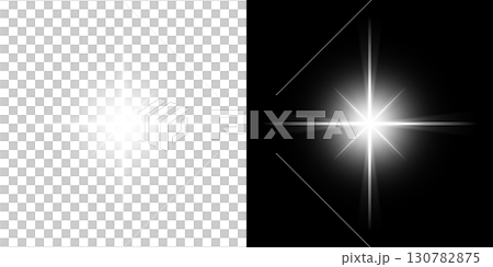 A design with white star-shaped light shining on a transparent background (left half) and a black background (right half). A design with white star-shaped light shining on a transparent background (left half) and a black background (right half). 130782875