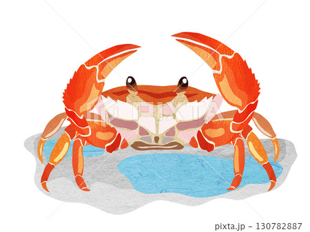 ビーチの人気者カニの切り絵貼り絵イラスト背景有り 130782887