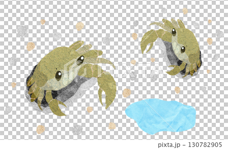 帶背景的可愛螃蟹家族剪影插圖 130782905