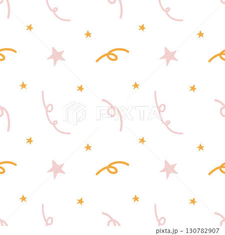 Colorful background with confetti, festive pattern of ribbons and stars. Seamless pattern for childrens party, birthday. Multicolored confetti on a white background. Pattern in pastel colors for Colorful background with confetti, festive pattern of ribbons and stars. Seamless pattern for childrens party, birthday. Multicolored confetti on a white background. Pattern in pastel colors for 130782907