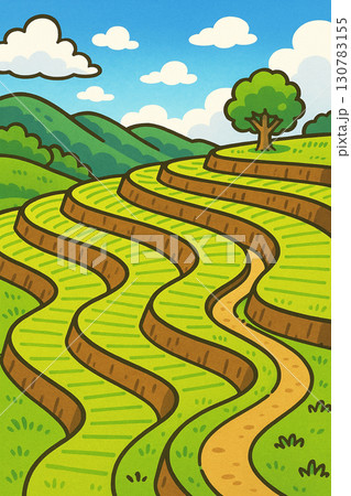 マンガチックな段々畑のイラスト マンガチックな段々畑のイラスト 130783155