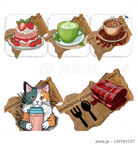 タンブラーを持った三毛猫ちゃん カフェイラスト タンブラーを持った三毛猫ちゃん カフェイラスト 130783157