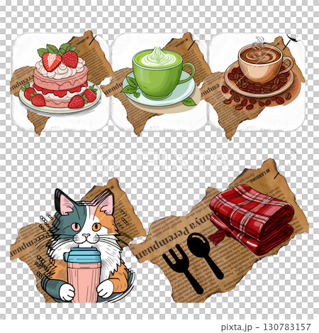 タンブラーを持った三毛猫ちゃん カフェイラスト タンブラーを持った三毛猫ちゃん カフェイラスト 130783157