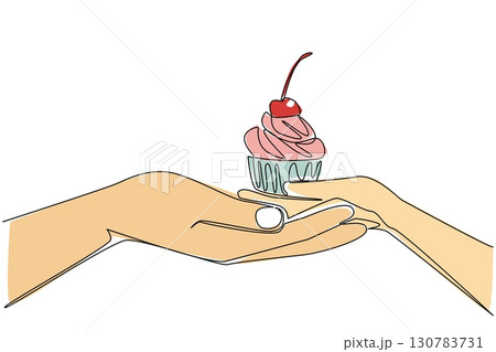 Single one line drawing cherry topping cupcake for the dear brother. Siblings who look after and love each other. National Give Someone a Cupcake Day. Continuous line design graphic illustration Single one line drawing cherry topping cupcake for the dear brother. Siblings who look after and love each other. National Give Someone a Cupcake Day. Continuous line design graphic illustration 130783731