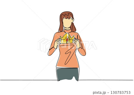Single one line drawing a woman in casual clothes holds a crown with both hands. Struggle reaps the best results. Honorable mention. Reward Yourself Day. Continuous line design graphic illustration Single one line drawing a woman in casual clothes holds a crown with both hands. Struggle reaps the best results. Honorable mention. Reward Yourself Day. Continuous line design graphic illustration 130783753