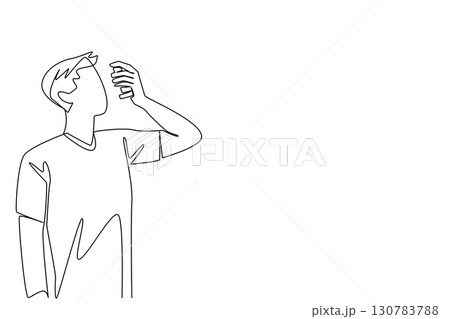 Continuous one line drawing man inhales asthma inhaler. Inability to manage stress well is a trigger. Healthy living without much thought. World Asthma Day. Single line draw design vector illustration 130783788
