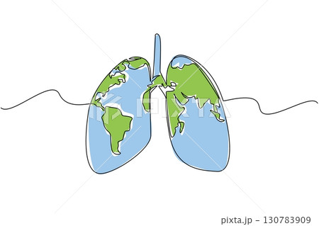 Single continuous line drawing lungs that contain a world map. Healthy lungs make it easier to explore the beauty of the world. Intercontinental. World Asthma Day. One line design vector illustration Single continuous line drawing lungs that contain a world map. Healthy lungs make it easier to explore the beauty of the world. Intercontinental. World Asthma Day. One line design vector illustration 130783909
