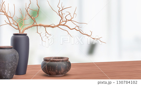 The Black terracotta Decor Japanese style for Background concept 3d Rendering. 130784102