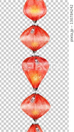 Watercolor seamless border pattern with red lanterns and oriental folding fans decorated with cherry blossoms. Ideal for textile, wrapping, invitations, banners, or festive designs Watercolor seamless border pattern with red lanterns and oriental folding fans decorated with cherry blossoms. Ideal for textile, wrapping, invitations, banners, or festive designs 130784242
