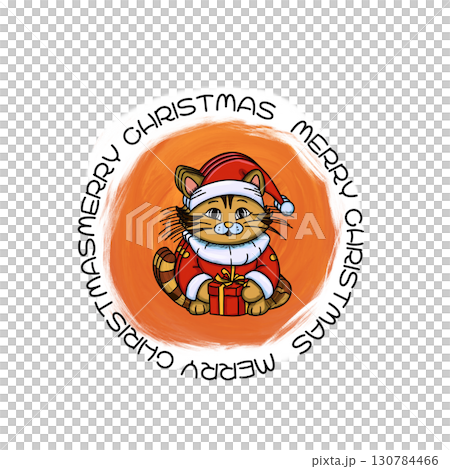猫ちゃんからプレゼント　サンタクロースの格好でメリークリスマス　イラスト 130784466