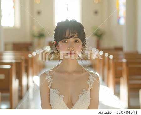 ウェディングドレスを着た若い女性 130784641