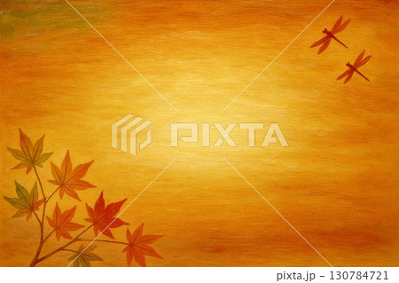 フレーム素材 紅葉 赤トンボ 油彩画 フレーム素材 紅葉 赤トンボ 油彩画 130784721
