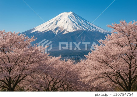富士山　桜 130784754