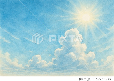 晴天 青空 入道雲 水彩画 晴天 青空 入道雲 水彩画 130784955