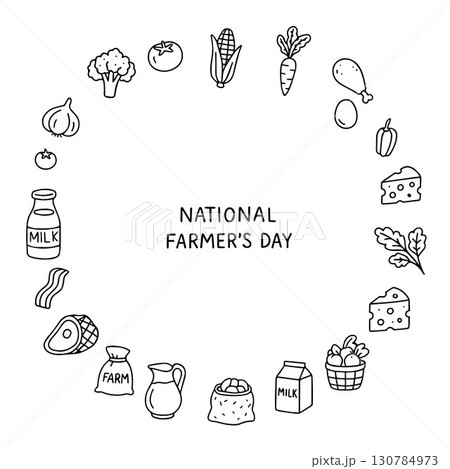 Trendy circle banner for Farmer's Day with agricultural symbols. Vector Trendy circle banner for Farmer's Day with agricultural symbols. Vector 130784973