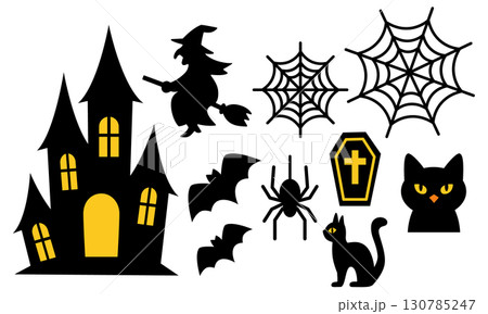 ハロウィンの夜をイメージした不気味でポップなイラストセット ハロウィンの夜をイメージした不気味でポップなイラストセット 130785247