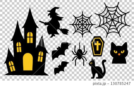 ハロウィンの夜をイメージした不気味でポップなイラストセット ハロウィンの夜をイメージした不気味でポップなイラストセット 130785247