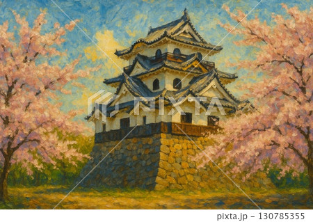 満開の桜とお城　彦根城 130785355