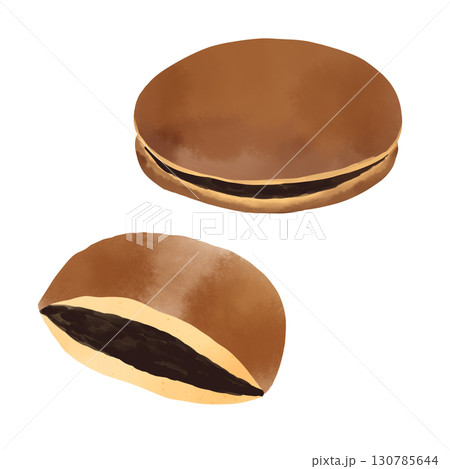 水彩風の和菓子・どら焼きイラスト（あんこの和スイーツ・デザート） 130785644