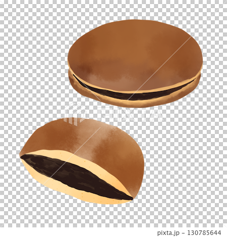 水彩風の和菓子・どら焼きイラスト（あんこの和スイーツ・デザート） 130785644