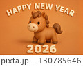 2026年_年賀状_素材_横_3D_馬_01 130785646