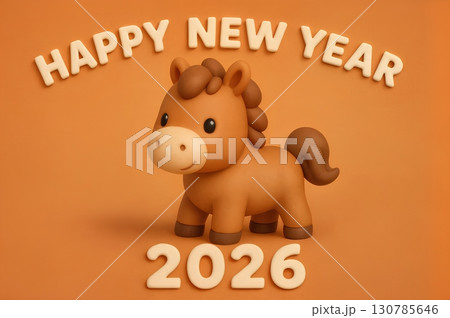 2026年_年賀状_素材_横_3D_馬_01 130785646