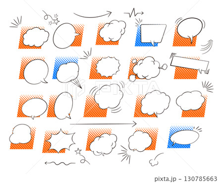 ポップでかわいいアメコミの吹き出しセット　ドット柄・カラー1 130785663