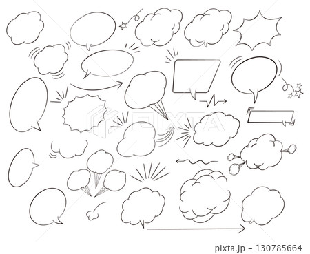 ポップでかわいいアメコミの吹き出しセット 線・黒 ポップでかわいいアメコミの吹き出しセット 線・黒 130785664