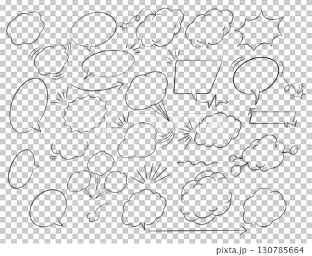ポップでかわいいアメコミの吹き出しセット 線・黒 ポップでかわいいアメコミの吹き出しセット 線・黒 130785664