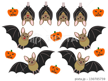 コウモリとかぼちゃのセット、ハロウィーン 130785739